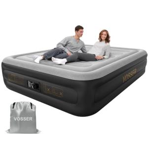 Air Mattress Queen with Built in Pump,18'' Inflatable Mattress 2 Mins Self-Inflation/Deflation,Thicker Blow up Mattress Leak-Proof,Flocked Top Air Bed with Storage Bag for Home, Camping & Guests