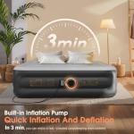 Air Mattress Queen with Built in Pump,18'' Inflatable Mattress 2 Mins Self-Inflation/Deflation,Thicker Blow up Mattress Leak-Proof,Flocked Top Air Bed with Storage Bag for Home, Camping & Guests