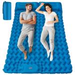 Seektain Inflating Sleeping Pad Mattress for Camping: Inflatable Camping Bed with Built-in Foot Pump for Tent - 4" Extra Thick Mat Air Cot for Floor - 2 Person Blue