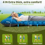 Seektain Inflating Sleeping Pad Mattress for Camping: Inflatable Camping Bed with Built-in Foot Pump for Tent - 4" Extra Thick Mat Air Cot for Floor - 2 Person Blue