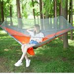 LFL Camping Hammock with Mosquito Net, Hammocks with 13ft Tree Straps Carabiners, Automatic Quick Open Outdoor Portable Hammock, Nylon Parachute Material Outside Hammocks (Orange)