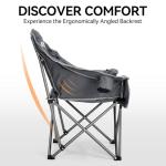 Huskfirm 2 Pack Camping Chairs Oversized Padded Camping Chair Heavy-Duty Foldable Camping Chairs with Cup Holder and Cooler Bag Portable Lawn Chair for Sports Outdoors-Support 450LBS, Grey