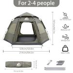 Hewolf 2/3/4 Person Camping Tent - Instant Pop Up Waterproof 2 Doors Tent with Easy Setup | 3-Season Hexagonal Dome Design for Family, Hiking & Traveling (Green)