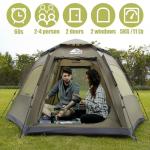 Hewolf 2/3/4 Person Camping Tent - Instant Pop Up Waterproof 2 Doors Tent with Easy Setup | 3-Season Hexagonal Dome Design for Family, Hiking & Traveling (Green)