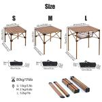iClimb Lightweight Stable Alu. Folding Square Table Roll Up Top with Carry Bag for Camping Picnic Backyards BBQ Camp Kitchen (Nature, S)