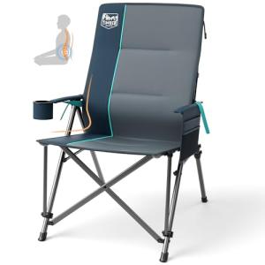 TIMBER RIDGE Oversized Camping Chair with Lumbar Support, Portable Folding Chair Heavy Duty for Adults Supports 450 LBS for Outdoor Camping, Lawn, with High Back, Cup Holder, Side Pocket - Blue