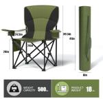 Heavy Duty Folding Chair 500LB Capacity, Oversized Camping Chairs with Cup Holder, Cooler Bag & Storage Pouch, Double-Layer Fabric, Outdoor Chairs for Sports, Lawn Chairs (2, Black Green, Oversized)