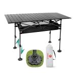 CIKOVE Height Adjustable Camping Table Tall Large Outdoor Folding Camping Table with Wide-Base Anti-Sink Legs & Carry Bag for Camping BBQ Beach Backyard (Black)