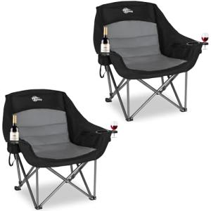 Bolosy 2 Pack Oversized Camping Chairs for Adults Heavy Duty Outdoor Folding Chairs Padded Portable Lawn Chairs XL Camp Chairs with Cup Holder Suproot 500 lbs