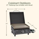 Cuisinart 17” Tabletop Gas Griddle with Hood, Easy Assembly Compact Outdoor Flat-Top Grill with Grease Cup, 255 Sq. In Cooking Space Perfect for Camping, Tailgates and BBQs