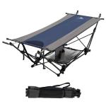 ALPHA CAMP Portable Hammock Bed with Stand, Foldable Lounge Camping Bed for Patio, Backyard, Garden, Poolside, Beach, Lawn, Porch Include Pillow, Storage Net, Side Pocket with Cup Holder