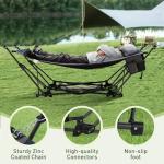 ALPHA CAMP Portable Hammock Bed with Stand, Foldable Lounge Camping Bed for Patio, Backyard, Garden, Poolside, Beach, Lawn, Porch Include Pillow, Storage Net, Side Pocket with Cup Holder