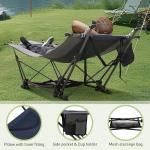 ALPHA CAMP Portable Hammock Bed with Stand, Foldable Lounge Camping Bed for Patio, Backyard, Garden, Poolside, Beach, Lawn, Porch Include Pillow, Storage Net, Side Pocket with Cup Holder