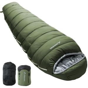 BISINNA Mummy Sleeping Bag for Adults 14-41℉ Cold Weather 3-4 Season Camping Sleeping Bags with Compression Sack for Backpacking Hiking Traveling (Green)
