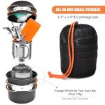 Odoland 8pcs Camping Cookware Mess Kit, Camping Pot and Pan Set with Mini Backpacking Stove, Stainless Steel Cup, Spork and Tank Bracket, Cooking Gear for Outdoor, Hiking, Picnic, Campfire, Red