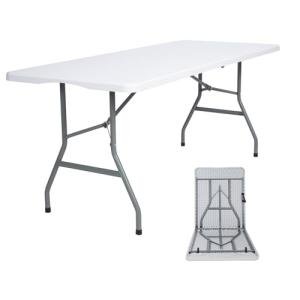 Lakhow Folding Table 6ft Plastic Table Indoor & Outdoor for Picnic, Camping,BBQ and Party, with Powder Coated Steel Legs and Built in Carry Handle, White