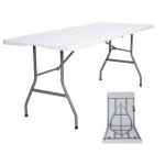 Lakhow Folding Table 6ft Plastic Table Indoor & Outdoor for Picnic, Camping,BBQ and Party, with Powder Coated Steel Legs and Built in Carry Handle, White