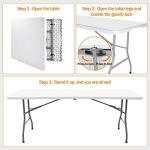 Lakhow Folding Table 6ft Plastic Table Indoor & Outdoor for Picnic, Camping,BBQ and Party, with Powder Coated Steel Legs and Built in Carry Handle, White
