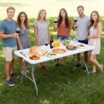 Lakhow Folding Table 6ft Plastic Table Indoor & Outdoor for Picnic, Camping,BBQ and Party, with Powder Coated Steel Legs and Built in Carry Handle, White