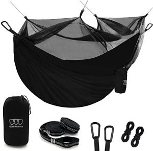 Gold Armour Camping Hammock - Camping Essentials, Double Hammock with Bug Net, Camping Gear Hammock for Outside, Hiking, and Travel (Black)