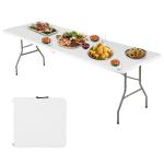 FDW 6FT Folding Table, Portable Fold-in-Half Plastic Picnic Party Table with Carrying Handle （White, 6FT）