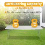 FDW 6FT Folding Table, Portable Fold-in-Half Plastic Picnic Party Table with Carrying Handle （White, 6FT）