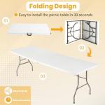 FDW 6FT Folding Table, Portable Fold-in-Half Plastic Picnic Party Table with Carrying Handle （White, 6FT）