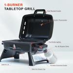 BrandMan Portable Propane Gas Grill, 1-Burner Tabletop Compact BBQ Grill with Folding Legs and Lockable Lid for Camping, Tailgating & Outdoor Cooking, Hassle-Free Setup
