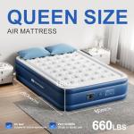 TANSTRIDER Queen Air Mattress with Built in Pump,18" Raised Blow up Air Bed,3 Mins Quick Self-Inflation/Deflation, Inflatable Mattress for Camping/Home/Guests/Travel (Navy)