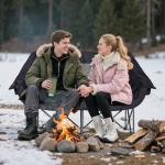 Huskfirm Heated Double Camping Chair, Heated Camping Chair with 3 Adjustable Temperatures and 4 Heating Zones,Portable Heated Chairs Outdoor Sports Support 650lbs（Battery Not Included）