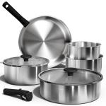 CAROTE Pots and Pans Set, Stainless Steel Cookware Set Detachable Handle, 9pcs Induction Kitchen Cookware Sets with Removable Handle, RV Cookware Set, Oven Safe