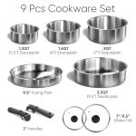 CAROTE Pots and Pans Set, Stainless Steel Cookware Set Detachable Handle, 9pcs Induction Kitchen Cookware Sets with Removable Handle, RV Cookware Set, Oven Safe