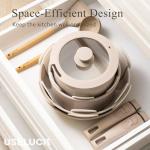 USELUCK 21 Pcs Ceramic kitchen Cookware Set,Nonstick Pots and Pans with Removable Handles Stackable Camping Cookware Dishwasher&Oven Safe Frying Pan,Taupe