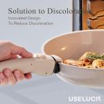 USELUCK 21 Pcs Ceramic kitchen Cookware Set,Nonstick Pots and Pans with Removable Handles Stackable Camping Cookware Dishwasher&Oven Safe Frying Pan,Taupe