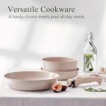 USELUCK 21 Pcs Ceramic kitchen Cookware Set,Nonstick Pots and Pans with Removable Handles Stackable Camping Cookware Dishwasher&Oven Safe Frying Pan,Taupe