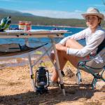 PORTAL Camping Table Portable Foldable with Adjustable Legs, Aluminum Folding Table Roll Up Table with Carrying Bag for Outdoor, Beach, Picnic, Backyards, BBQ and Party, Silver, Big