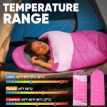 PTEROMY Sleeping Bags for Adults, Lightweight and Machine Washable, Water Resistant Backpacking Camping Sleeping Bag for Warm Cold Weather, Camping Essentials for Hiking Outdoor Travel (Pink)