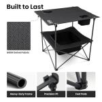 OuterSpa Folding Camping Table, Portable Outdoor Picnic Table, Rectangular Lightweight Camp Table with Storage, Cup Holder and Carry Bag for Barbeque Beach Camping and Tailgate