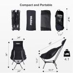 Wildhiker Portable Compact Folding Camping Chairs – Lightweight High Back with Pillow, Deep Recline, ArmPads, Side Pockets-for Motorcycle, RV, Backpacking, Travel, Festival – Black