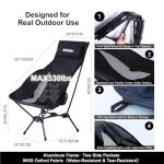 Wildhiker Portable Compact Folding Camping Chairs – Lightweight High Back with Pillow, Deep Recline, ArmPads, Side Pockets-for Motorcycle, RV, Backpacking, Travel, Festival – Black