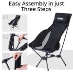 Wildhiker Portable Compact Folding Camping Chairs – Lightweight High Back with Pillow, Deep Recline, ArmPads, Side Pockets-for Motorcycle, RV, Backpacking, Travel, Festival – Black