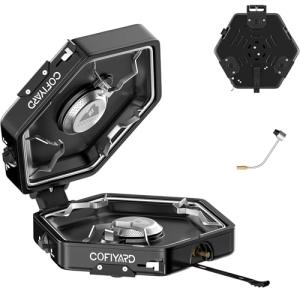 Propane 2 Burner Camping Stove with Carrying Bag, Portable Folding Gas Stove for Camping, Backpacking Camp Stove for Outdoor Cooking, With 17,000 BTU Adjustable Burners for BBQ, Tailgating Black