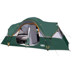 UNP Camping Tent 10-Person-Family Tents, Parties, Music Festival Tent, Big, Easy Up, 5 Large Mesh Windows, Double Layer, 2 Room, Waterproof, Weather Resistant, 18ft x 9ft x78in (Dark Green)