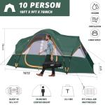 UNP Camping Tent 10-Person-Family Tents, Parties, Music Festival Tent, Big, Easy Up, 5 Large Mesh Windows, Double Layer, 2 Room, Waterproof, Weather Resistant, 18ft x 9ft x78in (Dark Green)