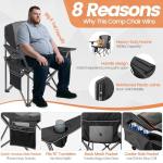 WEIDIORME 2 Pack Heavy Duty Oversized Camping Chair for Adults 400lbs w/Lumbar Support - Folding Chairs with Side Pocket, Cup Holder & Cooler Bag for Beach, Fishing, Lawn, Backyard Black