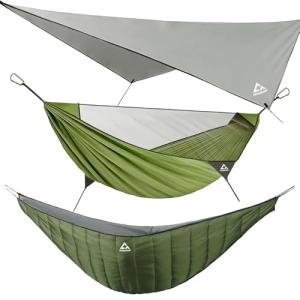 Crosship Camping Hammock with Mosquito Net, Underquilt & Rain Fly Tarp – 2 Person Portable Hammock Set for Hiking, Backpacking, Travel, Backyard, Beach – Holds Up to 500lbs (Green)