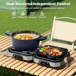 Camping Stove Portable Propane Camp Stove with Independently Adjustable Heat & 2 Burners, Foldable Gas Stove with Carry Bag for Outdoor Cooking,Tailgating & Backyard Gathering（Gray）