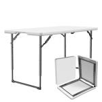 MAKE CHANGES Folding Table 4ft - Heavy Duty Fold-in-Half Plastic Table with Adjustable Height, Portable Utility Tables with Steel Legs for Indoor, Outdoor, Picnic, Camping, Dining, Party (White)