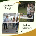 MAKE CHANGES Folding Table 4ft - Heavy Duty Fold-in-Half Plastic Table with Adjustable Height, Portable Utility Tables with Steel Legs for Indoor, Outdoor, Picnic, Camping, Dining, Party (White)