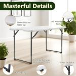 MAKE CHANGES Folding Table 4ft - Heavy Duty Fold-in-Half Plastic Table with Adjustable Height, Portable Utility Tables with Steel Legs for Indoor, Outdoor, Picnic, Camping, Dining, Party (White)